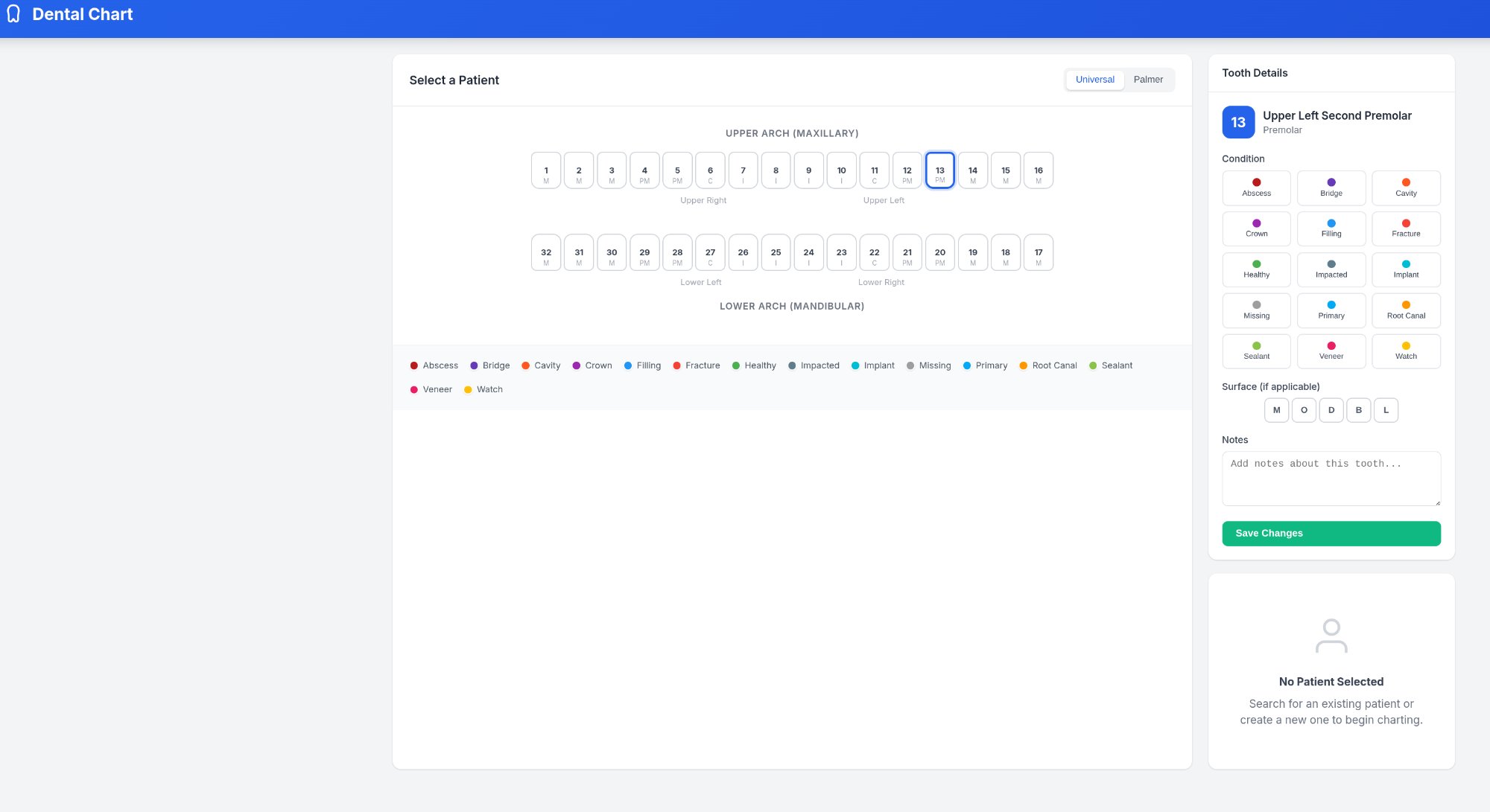 Dental Tooth Chart Application Screenshot