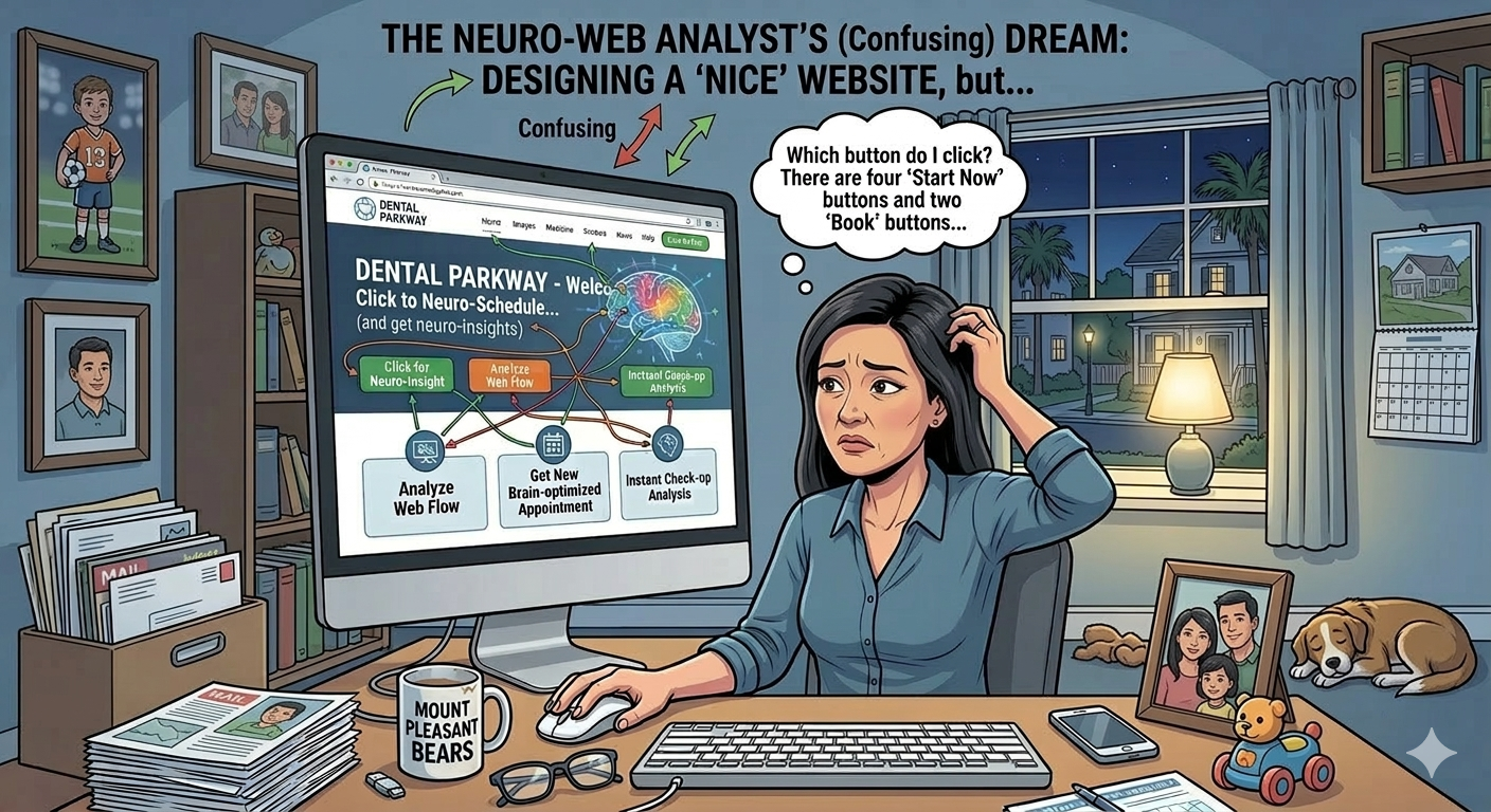 Confusing dental website with conversion blockers