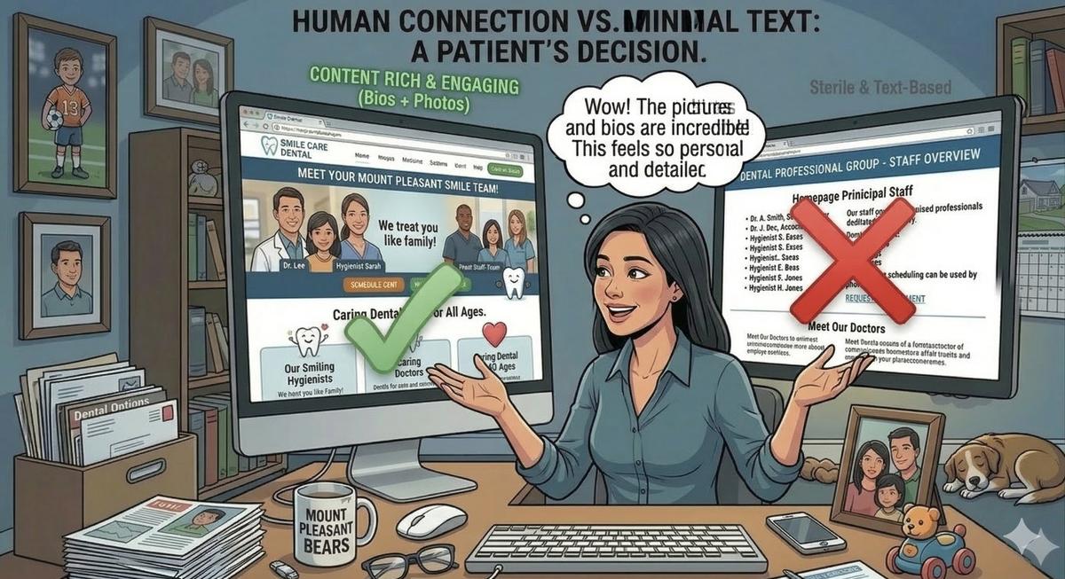 Warm team profiles vs sterile text-only staff pages